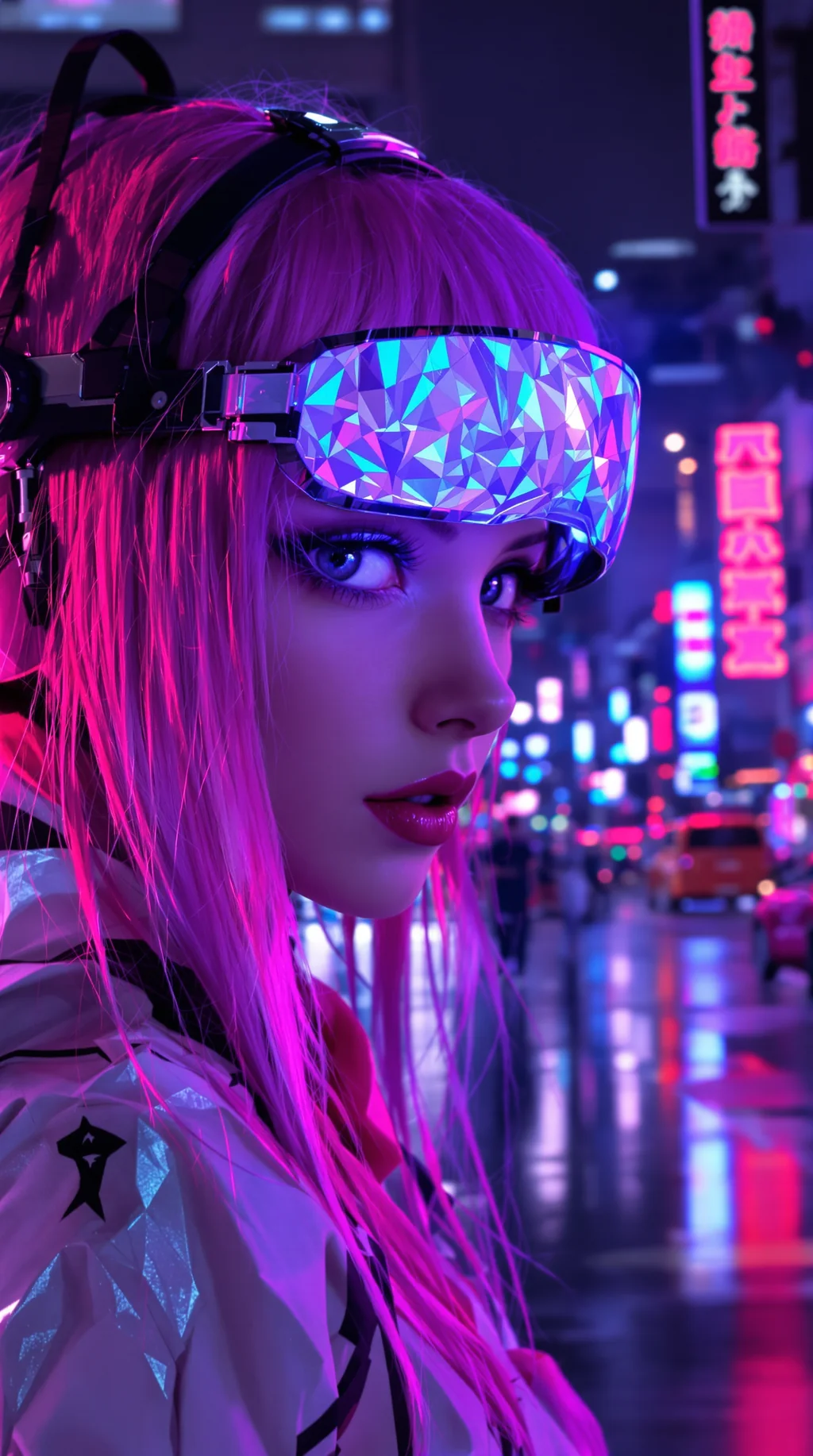Cyberpunk anime girl, neon hair