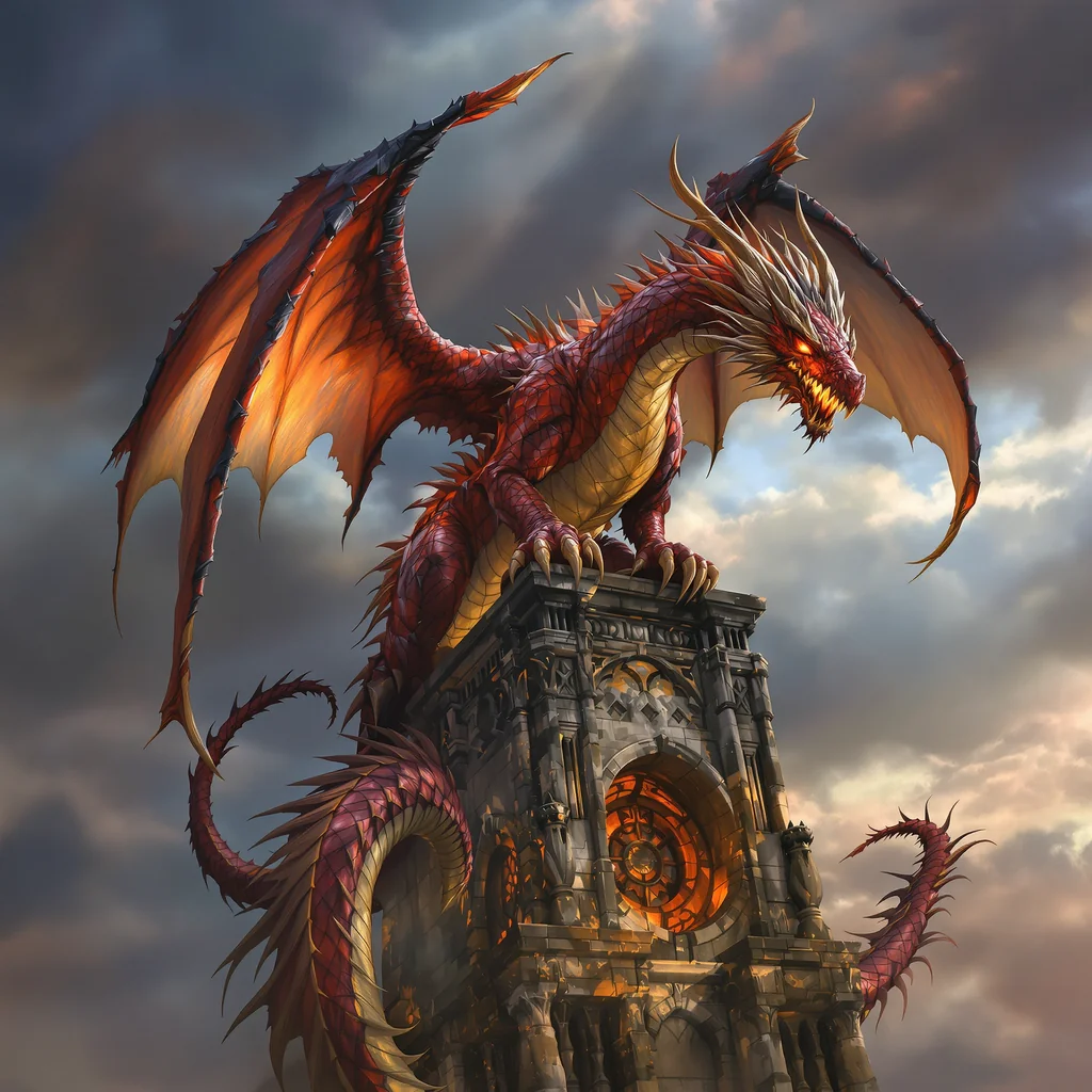 Crimson dragon, fantasy game art